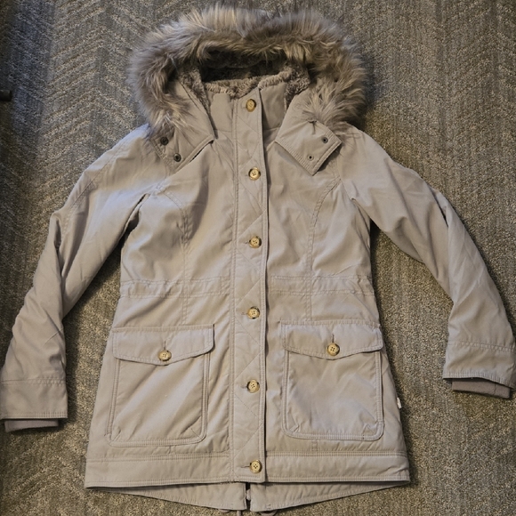 Hollister Gray Utility Jacket with Faux Fur Hood - Picture 9 of 13